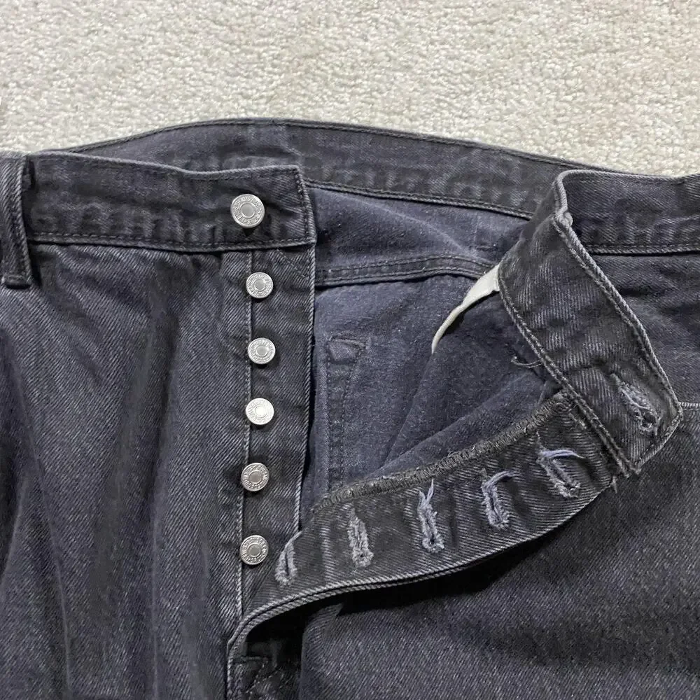 Levis 501 Jeans Mens 42x32 Black Button Fly Straight Leg Charcoal Denim Basics